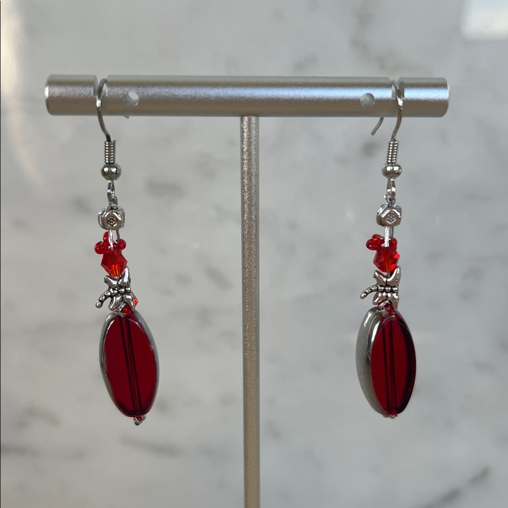 *NWOT* Handmade Red Beaded Dangle Earrings